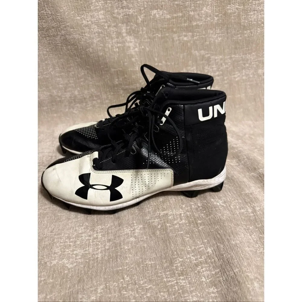 Under Armour Boys Renegade RM Lace Up Mid Top Football Cleats Black White Size 9